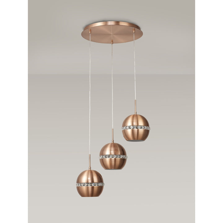 Diyas IL31609 Andrea Pendant 3 Light E27 Round Satin Copper/Crystal