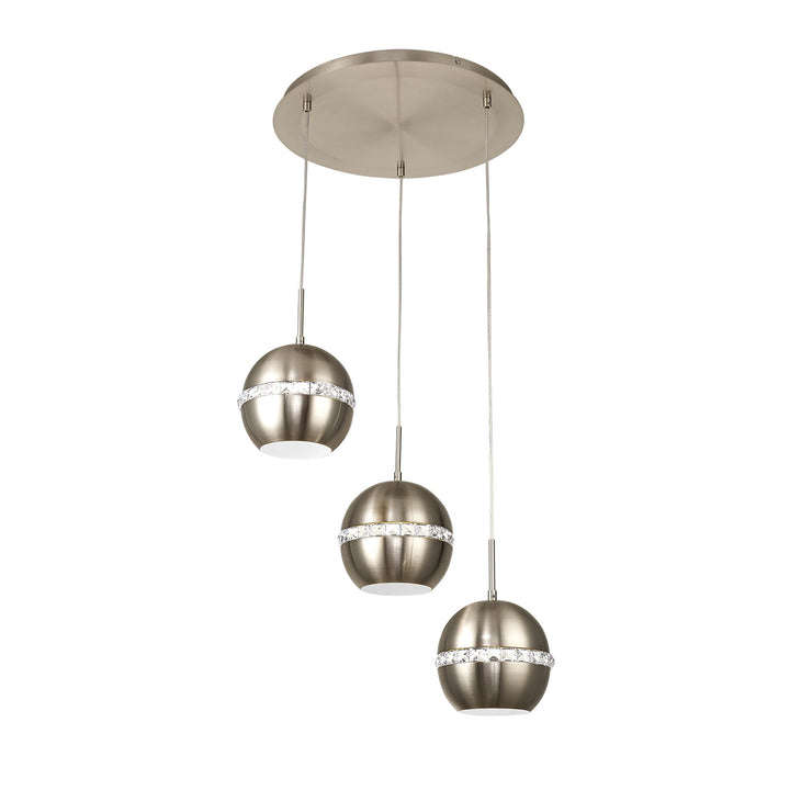 Diyas IL31614 Andrea Pendant 3 Light E27 Round Satin Nickel/Crystal