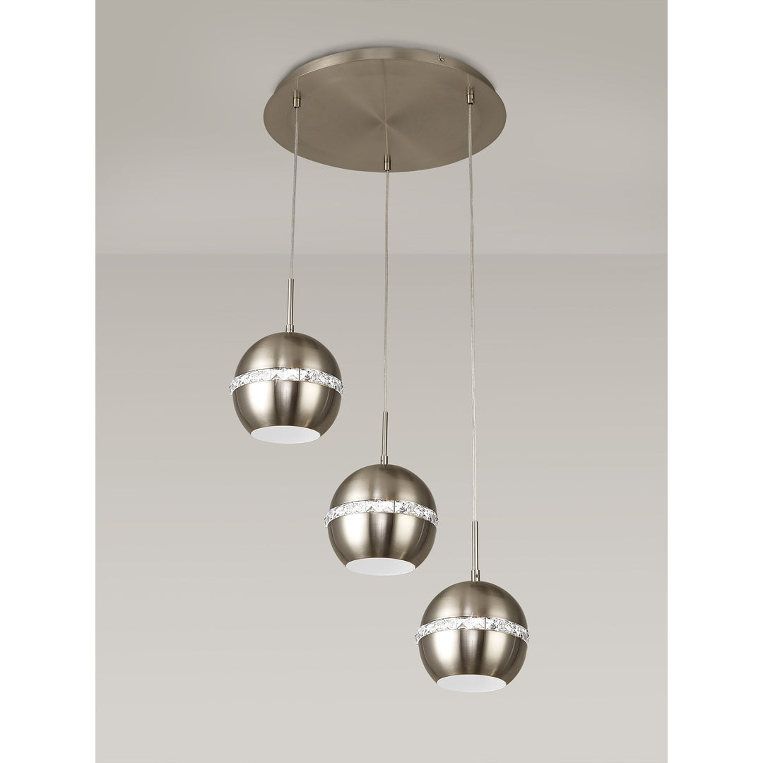 Diyas IL31614 Andrea Pendant 3 Light E27 Round Satin Nickel/Crystal