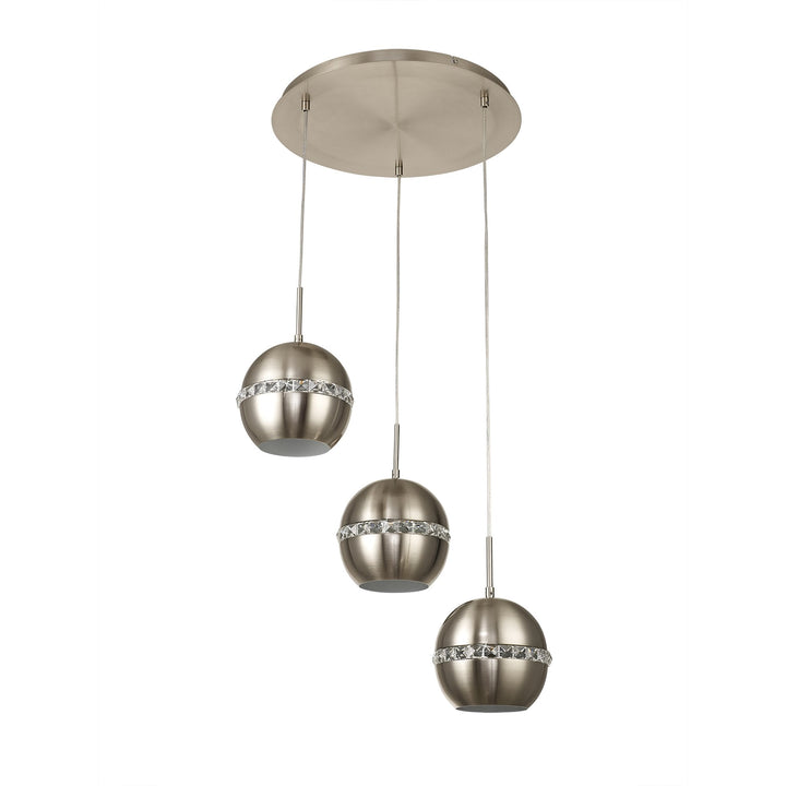 Diyas IL31614 Andrea Pendant 3 Light E27 Round Satin Nickel/Crystal