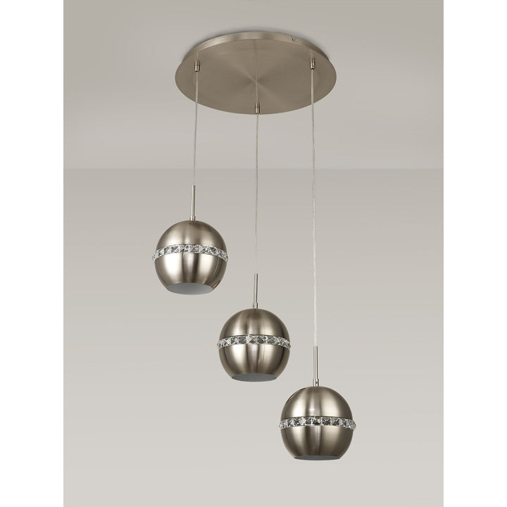 Diyas IL31614 Andrea Pendant 3 Light E27 Round Satin Nickel/Crystal