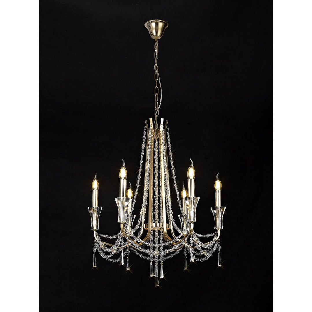 Diyas IL31753 Armand Pendant 6 Light E14 French Gold/Crystal