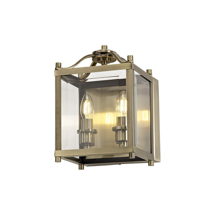 Diyas IL31116 Aston Wall Lamp 2 Light E14 Antique Brass/Glass