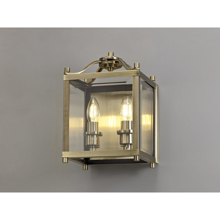 Diyas IL31116 Aston Wall Lamp 2 Light E14 Antique Brass/Glass