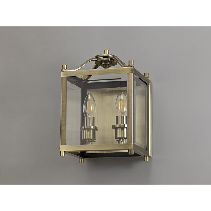 Diyas IL31116 Aston Wall Lamp 2 Light E14 Antique Brass/Glass