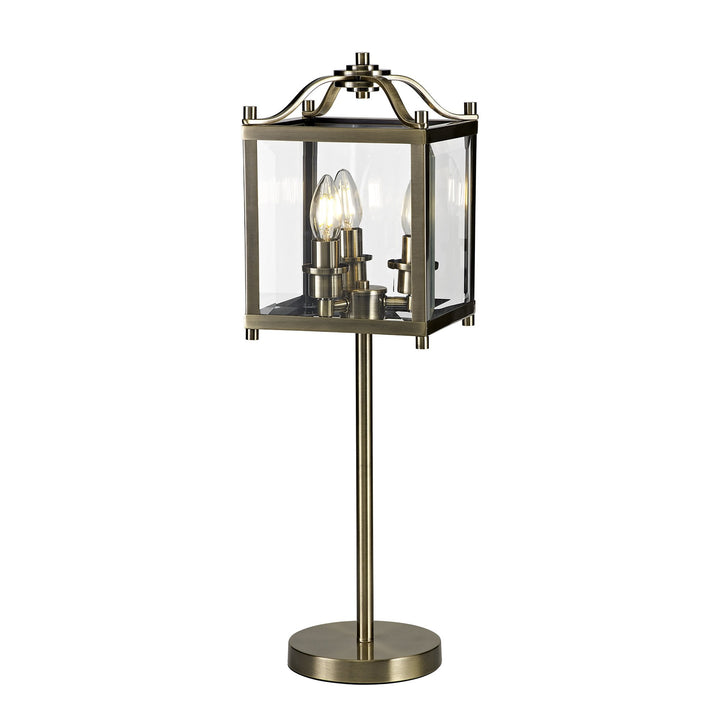 Diyas IL31117 Aston Table Lamp 3 Light E14 Antique Brass/Glass