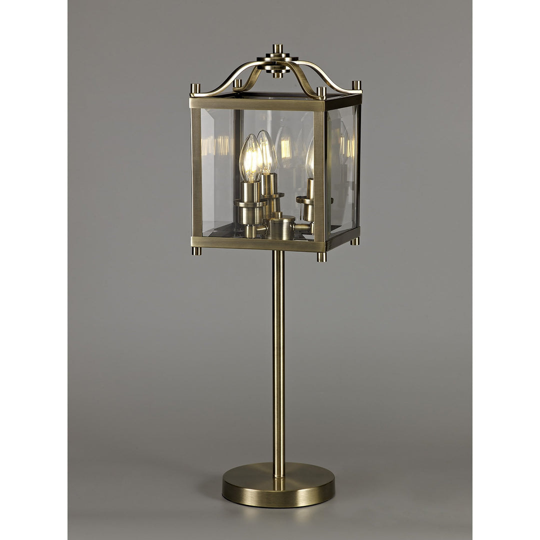 Diyas IL31117 Aston Table Lamp 3 Light E14 Antique Brass/Glass