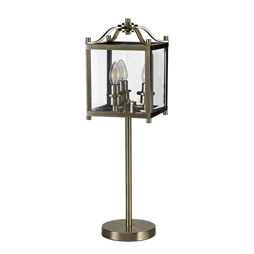 Diyas IL31117 Aston Table Lamp 3 Light E14 Antique Brass/Glass