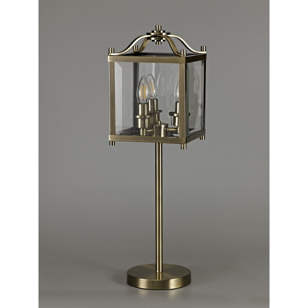 Diyas IL31117 Aston Table Lamp 3 Light E14 Antique Brass/Glass