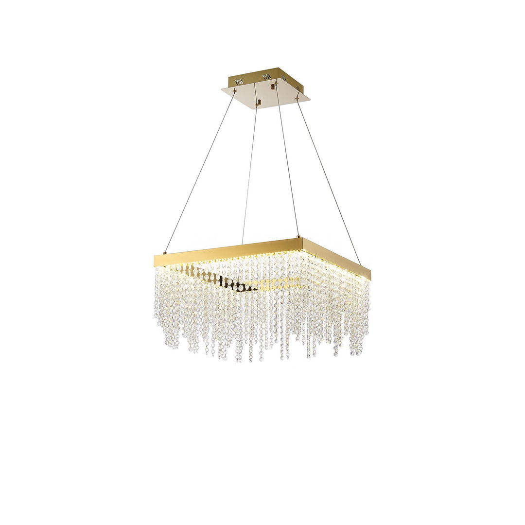 Diyas IL32873 Bano Square Dimmable Pendant 29W LED French Gold / Crystal Chain (S)