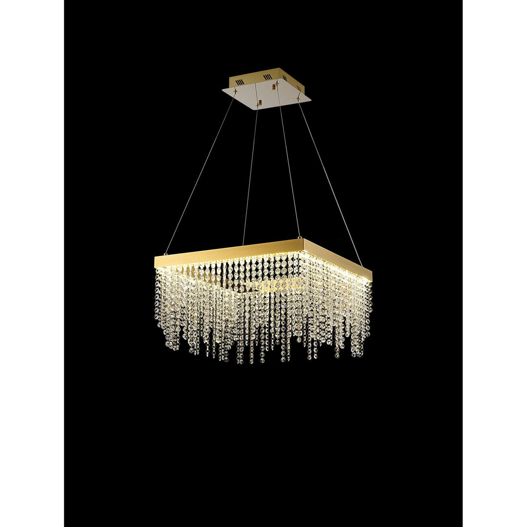 Diyas IL32873 Bano Square Dimmable Pendant 29W LED French Gold / Crystal Chain