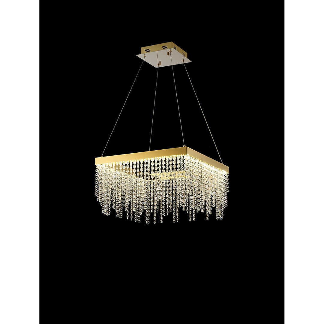 Diyas IL32873 Bano Square Dimmable Pendant 29W LED French Gold / Crystal Chain (S)