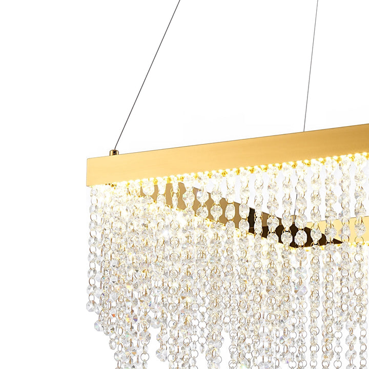 Diyas IL32873 Bano Square Dimmable Pendant 29W LED French Gold / Crystal Chain