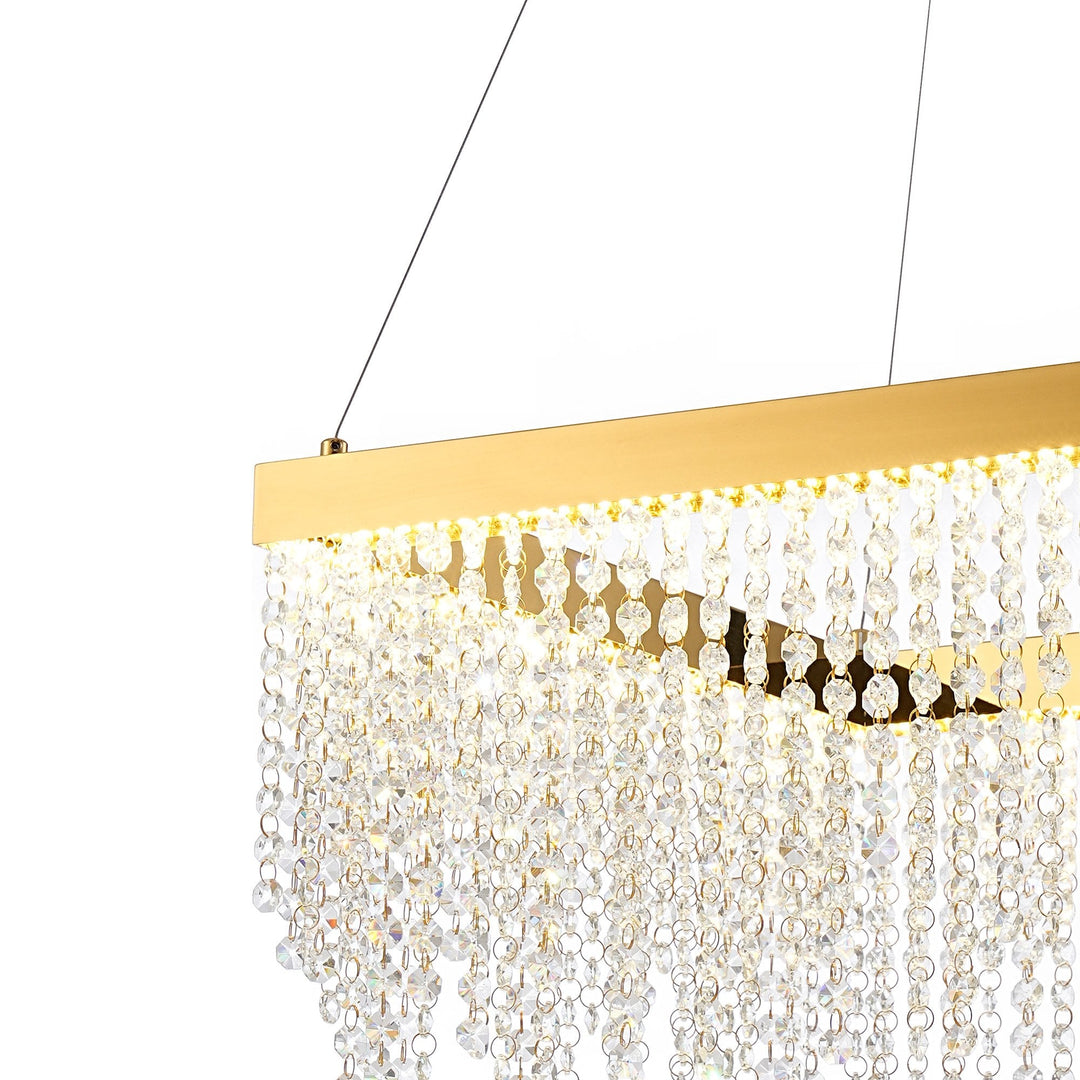 Diyas IL32873 Bano Square Dimmable Pendant 29W LED French Gold / Crystal Chain (S)