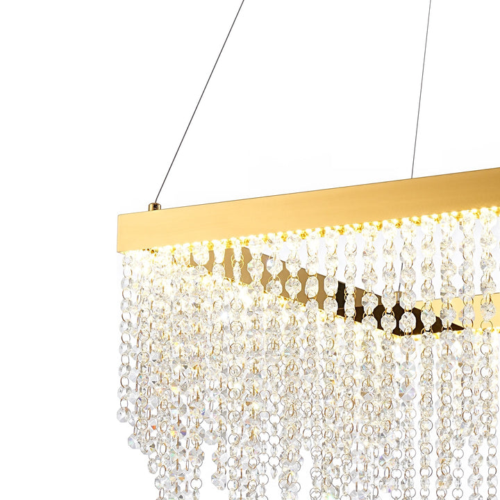Diyas IL32873 Bano Square Dimmable Pendant 29W LED French Gold / Crystal Chain (S)