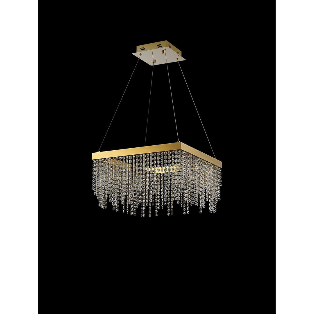 Diyas IL32873 Bano Square Dimmable Pendant 29W LED French Gold / Crystal Chain (S)
