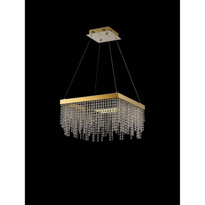Diyas IL32873 Bano Square Dimmable Pendant 29W LED French Gold / Crystal Chain (S)