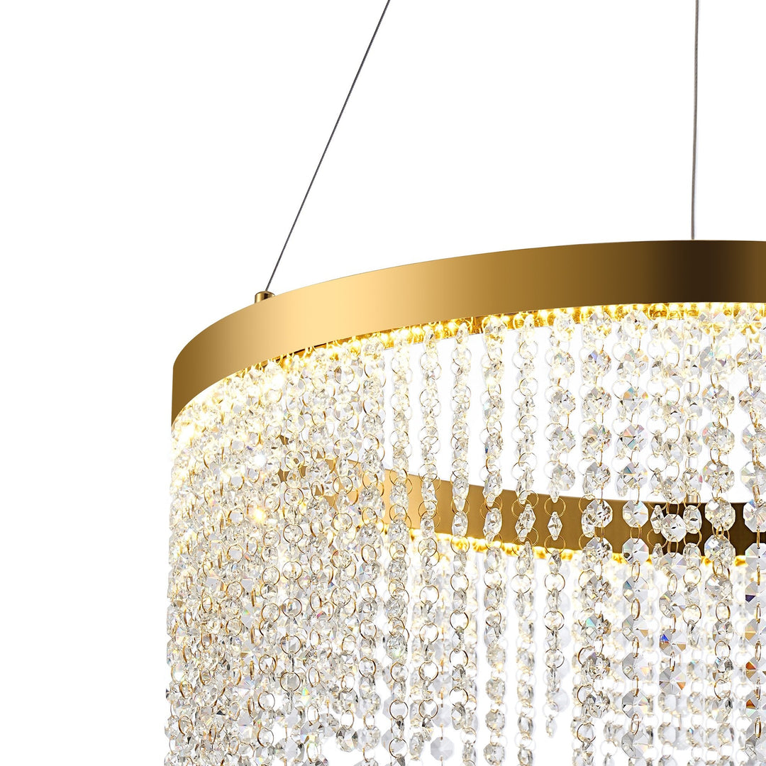 Diyas IL32871 Bano Round Dimmable Pendant 29W LED French Gold / Crystal Chain