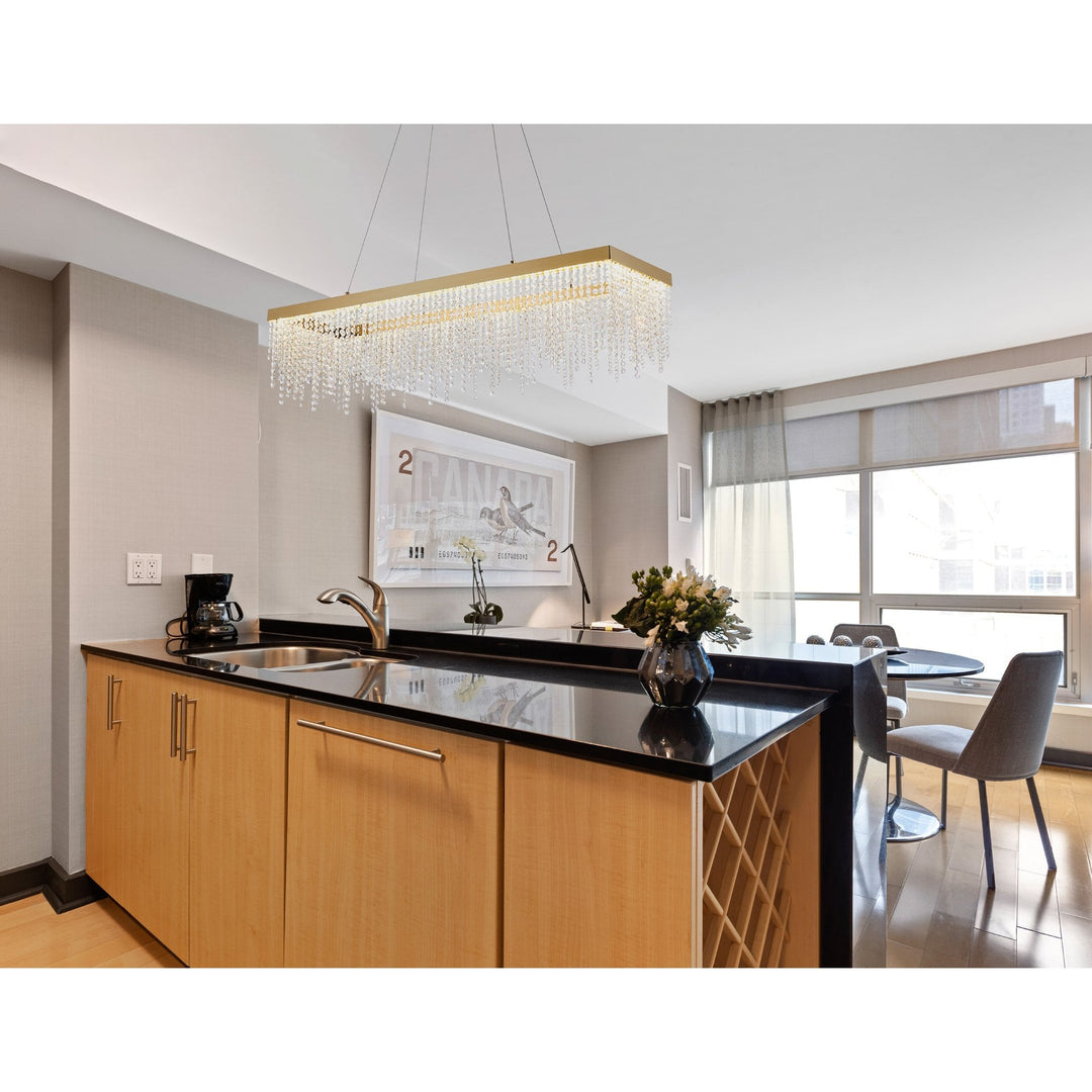 Diyas IL32875 Bano Rectangular Dimmable Pendant 40W LED French Gold / Crystal Chain (S)