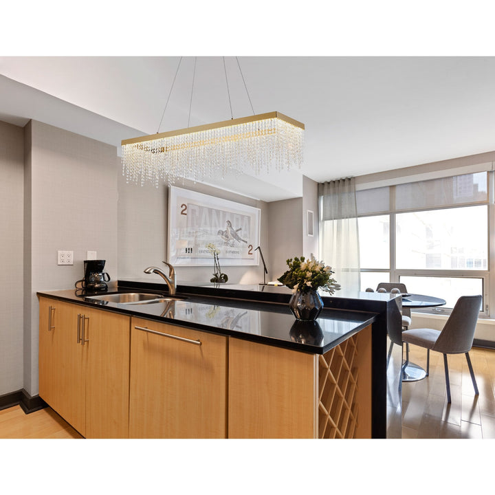 Diyas IL32875 Bano Rectangular Dimmable Pendant 40W LED French Gold / Crystal Chain (S)