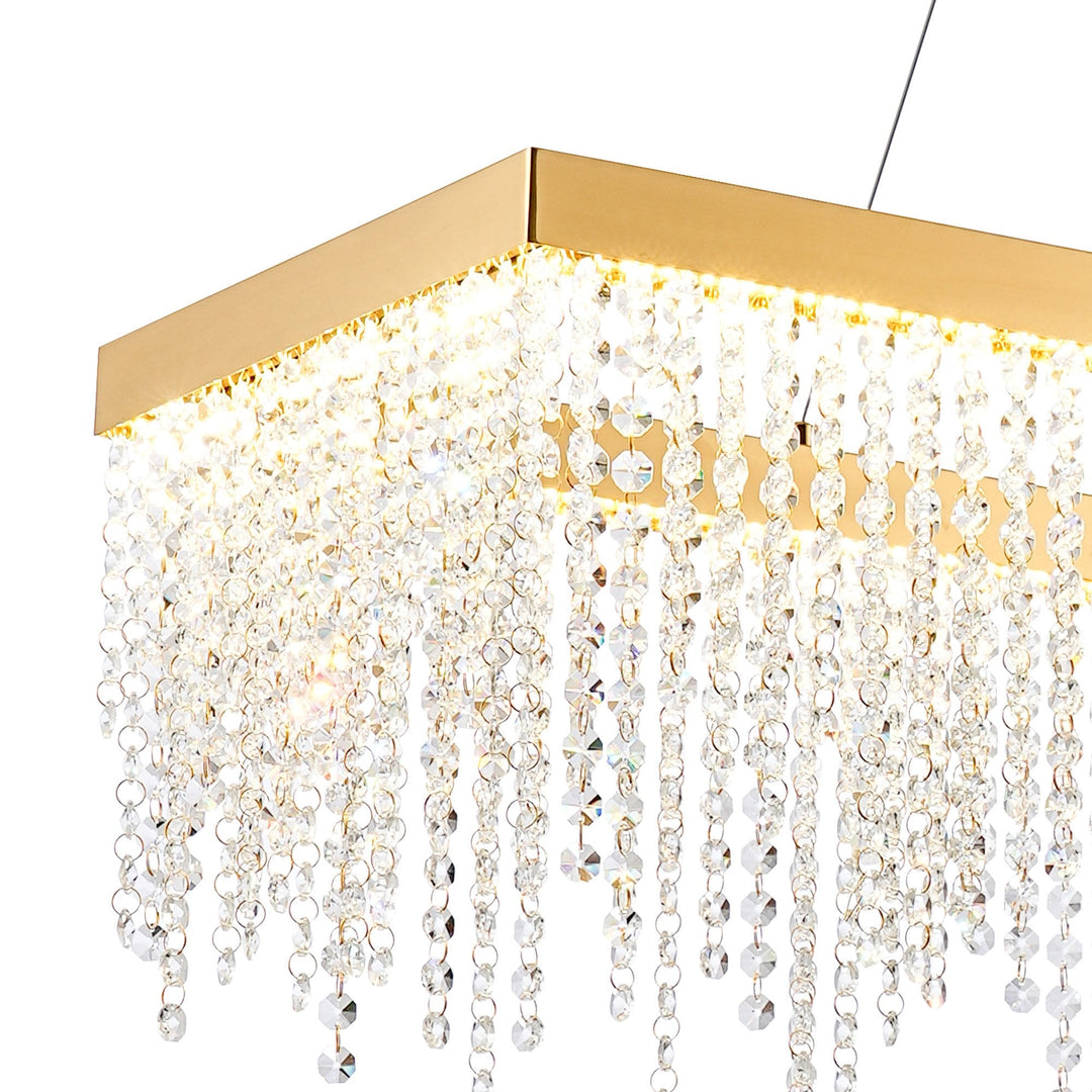 Diyas IL32875 Bano Rectangular Dimmable Pendant 40W LED French Gold / Crystal Chain