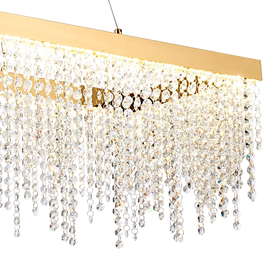 Diyas IL32875 Bano Rectangular Dimmable Pendant 40W LED French Gold / Crystal Chain