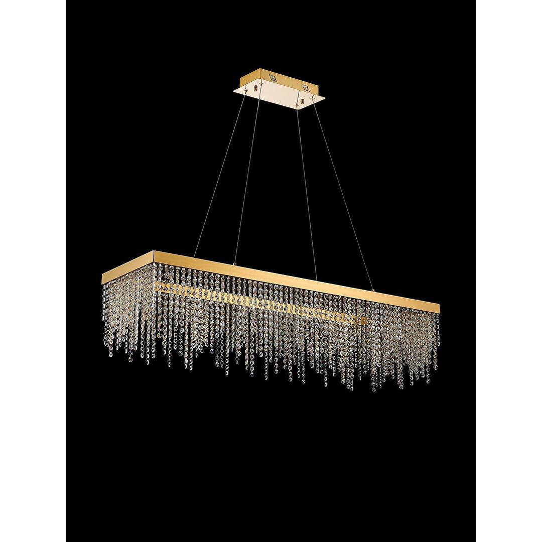 Diyas IL32875 Bano Rectangular Dimmable Pendant 40W LED French Gold / Crystal Chain