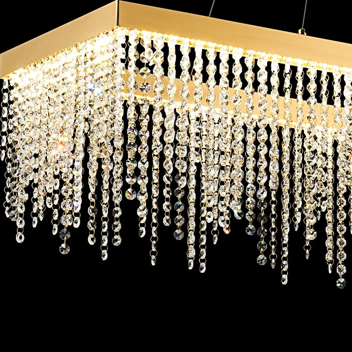 Diyas IL32875 Bano Rectangular Dimmable Pendant 40W LED French Gold / Crystal Chain