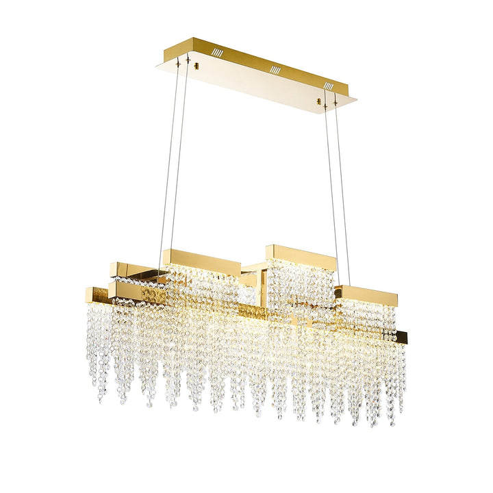 Diyas IL32878 Bano Linear 3 Light Dimmable Pendant 46W LED French Gold / Crystal Chain