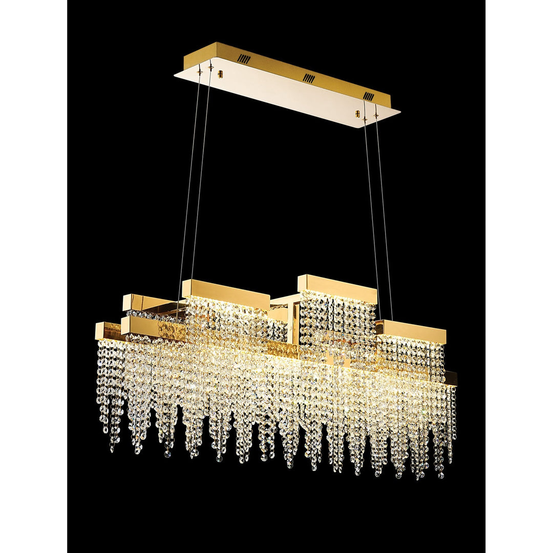 Diyas IL32878 Bano Linear 3 Light Dimmable Pendant 46W LED French Gold / Crystal Chain