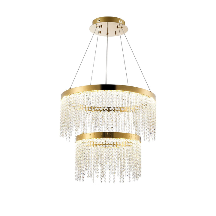 Diyas IL32872 Bano Round 2 Tier Dimmable Pendant 47W LED French Gold / Crystal Chain