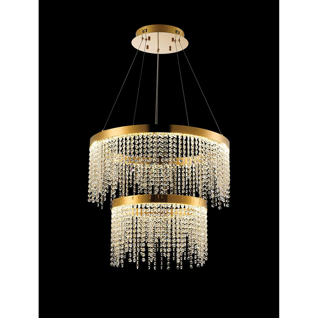 Diyas IL32872 Bano Round 2 Tier Dimmable Pendant 47W LED French Gold / Crystal Chain