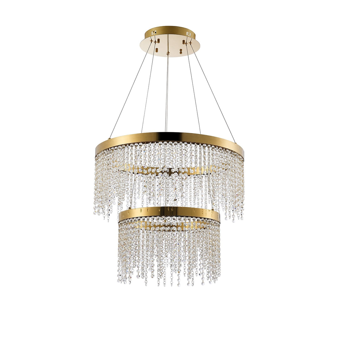 Diyas IL32872 Bano Round 2 Tier Dimmable Pendant 47W LED French Gold / Crystal Chain