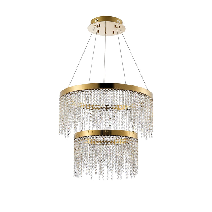 Diyas IL32872 Bano Round 2 Tier Dimmable Pendant 47W LED French Gold / Crystal Chain