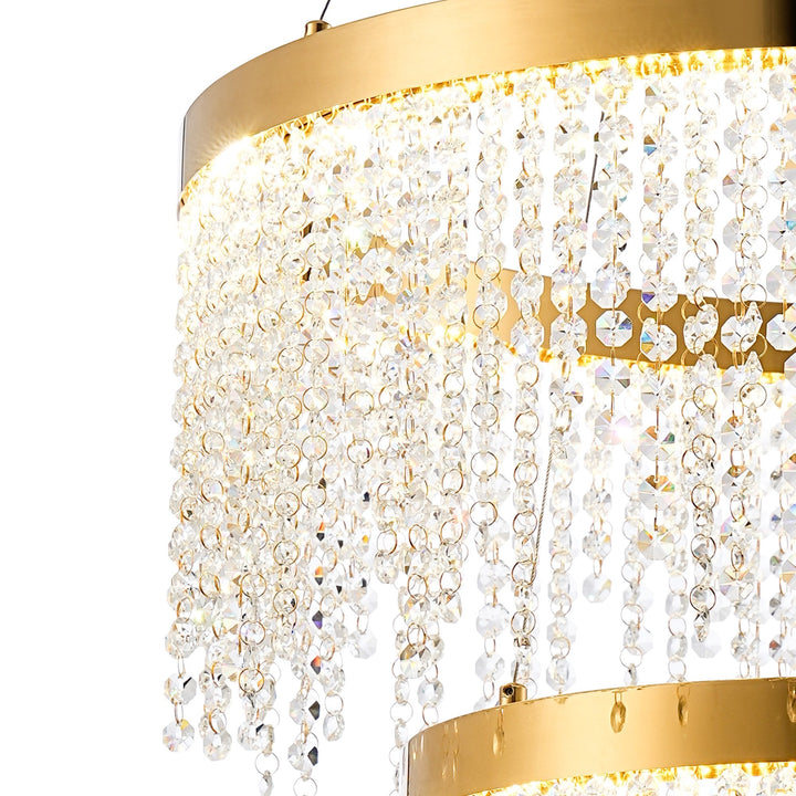 Diyas IL32872 Bano Round 2 Tier Dimmable Pendant 47W LED French Gold / Crystal Chain