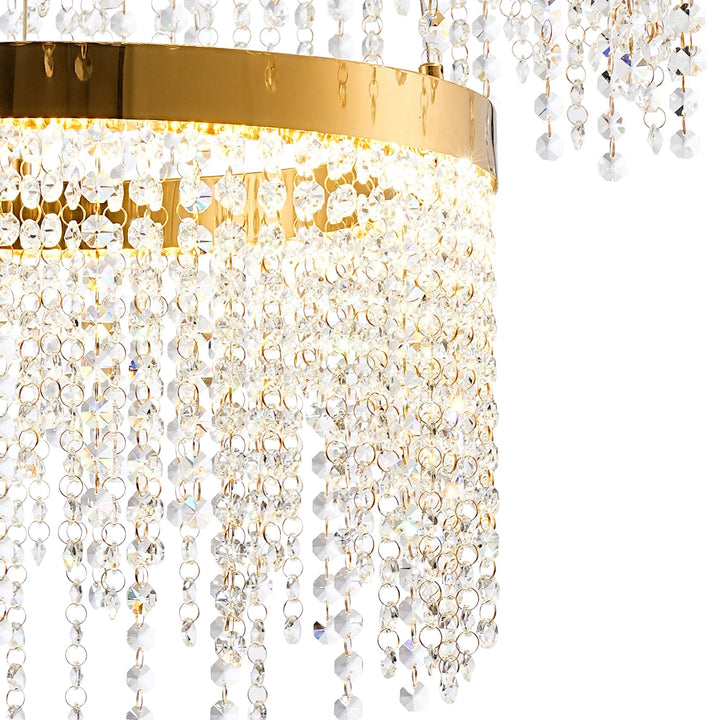 Diyas IL32872 Bano Round 2 Tier Dimmable Pendant 47W LED French Gold / Crystal Chain