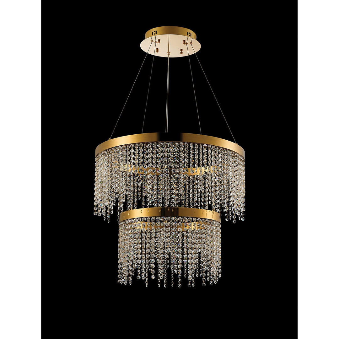 Diyas IL32872 Bano Round 2 Tier Dimmable Pendant 47W LED French Gold / Crystal Chain