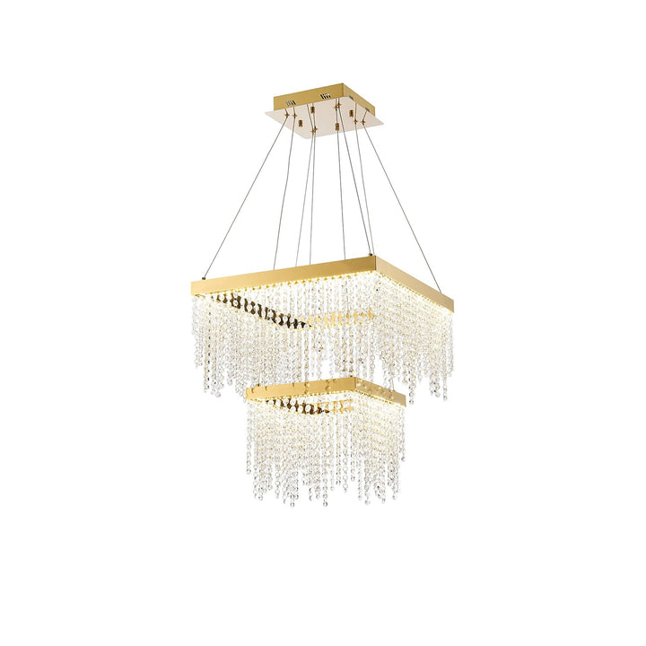 Diyas IL32874 Bano Square 2 Tier Dimmable Pendant 47W LED French Gold / Crystal Chain