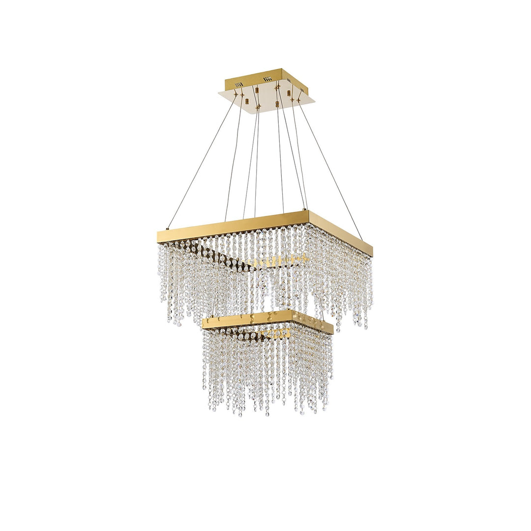 Diyas IL32874 Bano Square 2 Tier Dimmable Pendant 47W LED French Gold / Crystal Chain