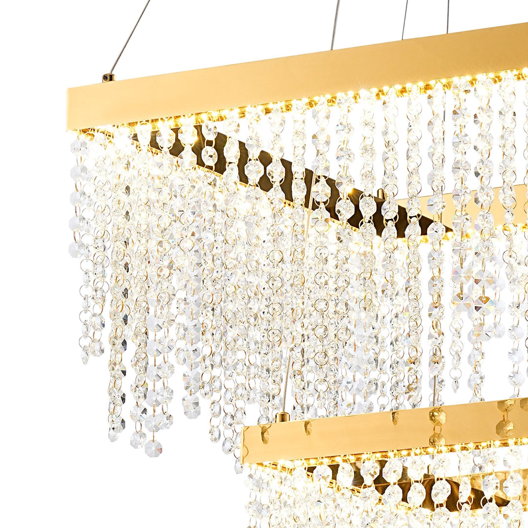 Diyas IL32874 Bano Square 2 Tier Dimmable Pendant 47W LED French Gold / Crystal Chain