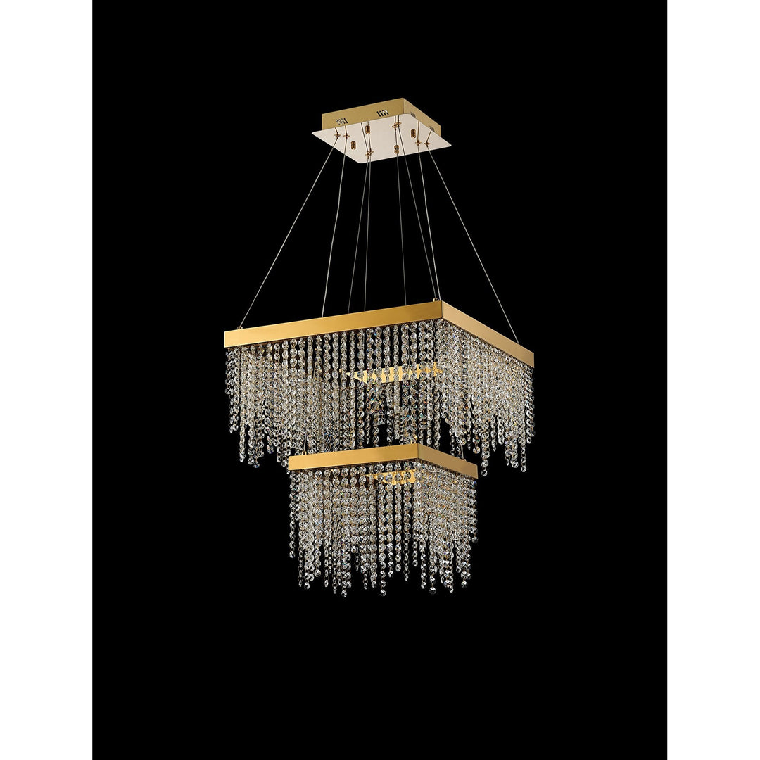 Diyas IL32874 Bano Square 2 Tier Dimmable Pendant 47W LED French Gold / Crystal Chain