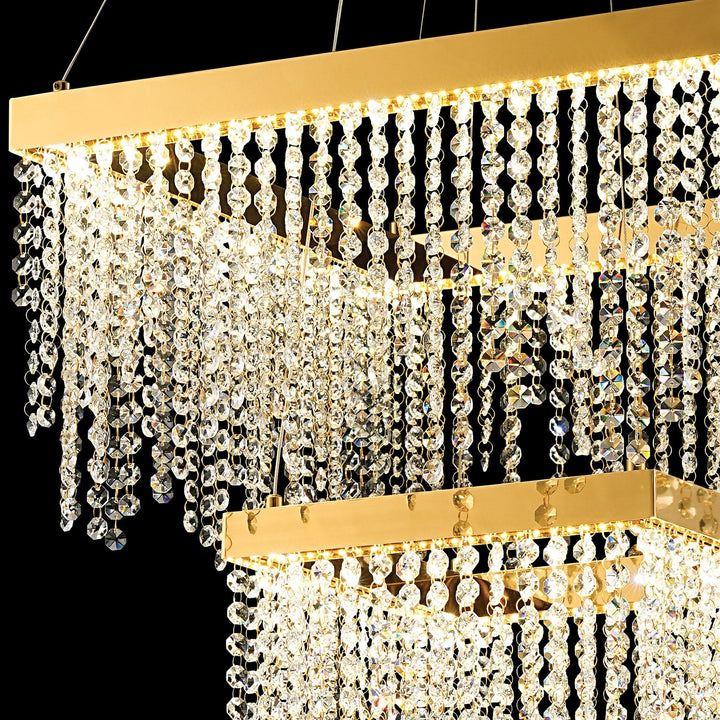 Diyas IL32874 Bano Square 2 Tier Dimmable Pendant 47W LED French Gold / Crystal Chain