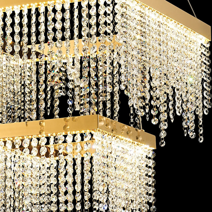 Diyas IL32874 Bano Square 2 Tier Dimmable Pendant 47W LED French Gold / Crystal Chain