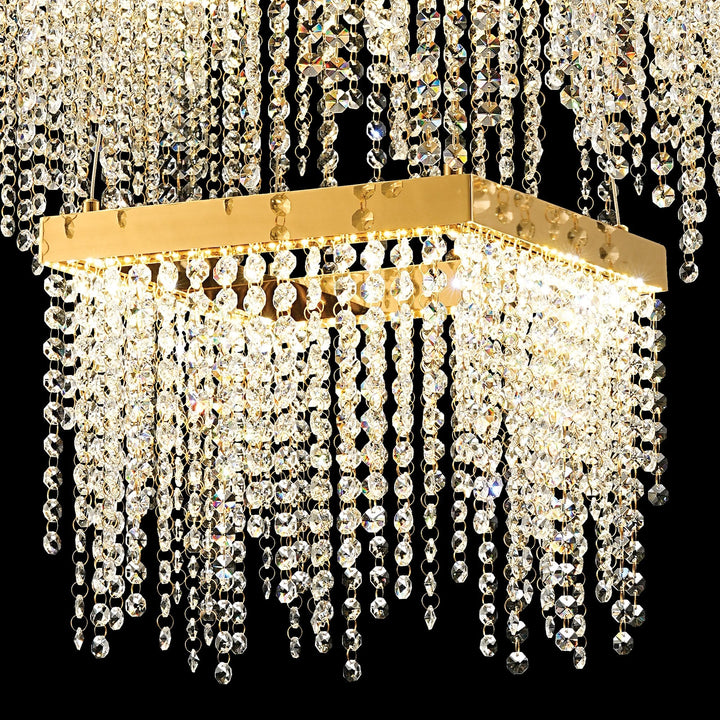 Diyas IL32874 Bano Square 2 Tier Dimmable Pendant 47W LED French Gold / Crystal Chain