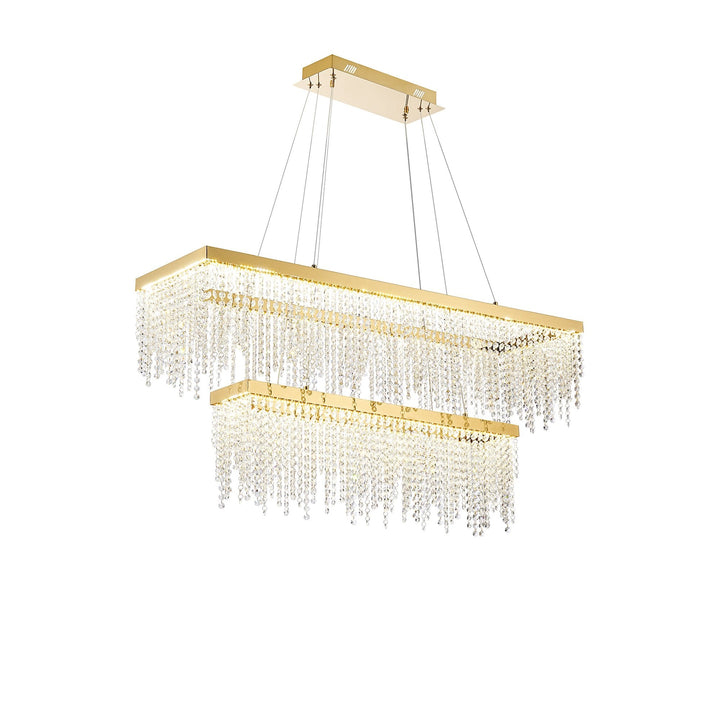 Diyas IL32876 Bano Rectangular 2 Tier Dimmable Pendant 65W LED French Gold / Crystal Chain