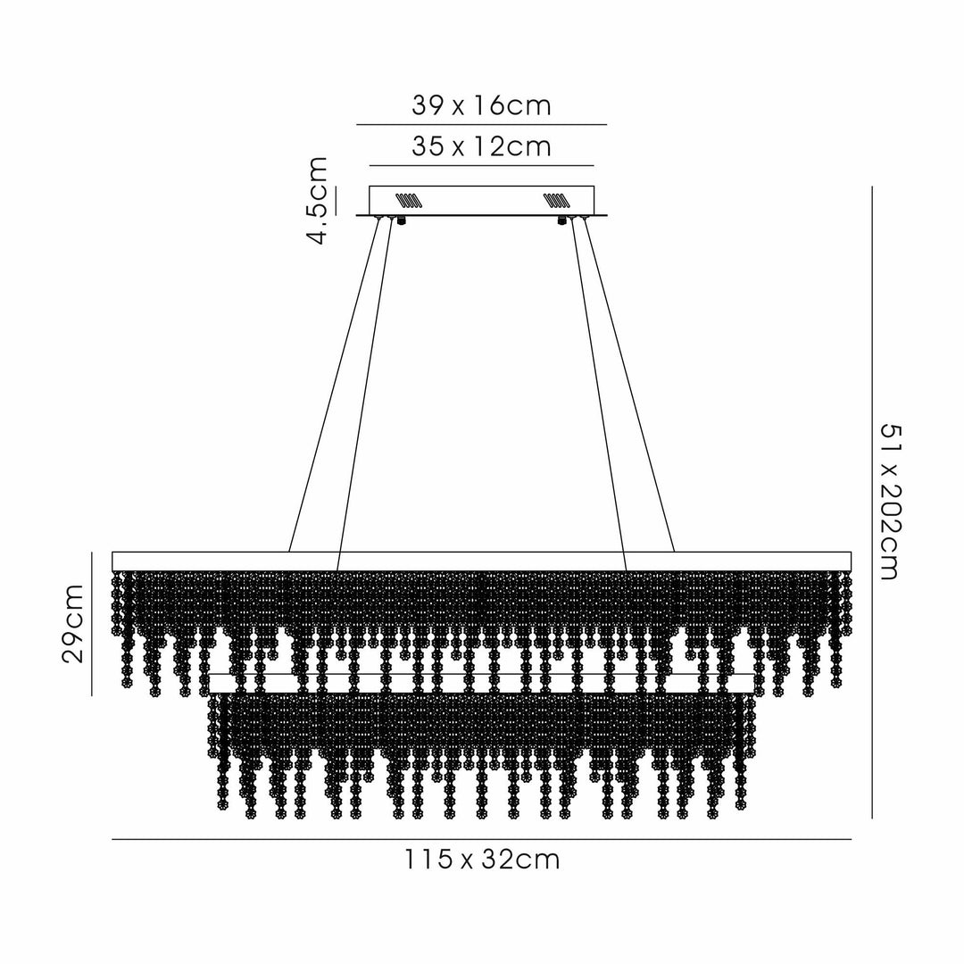 Diyas IL32876 Bano Rectangular 2 Tier Dimmable Pendant 65W LED French Gold / Crystal Chain