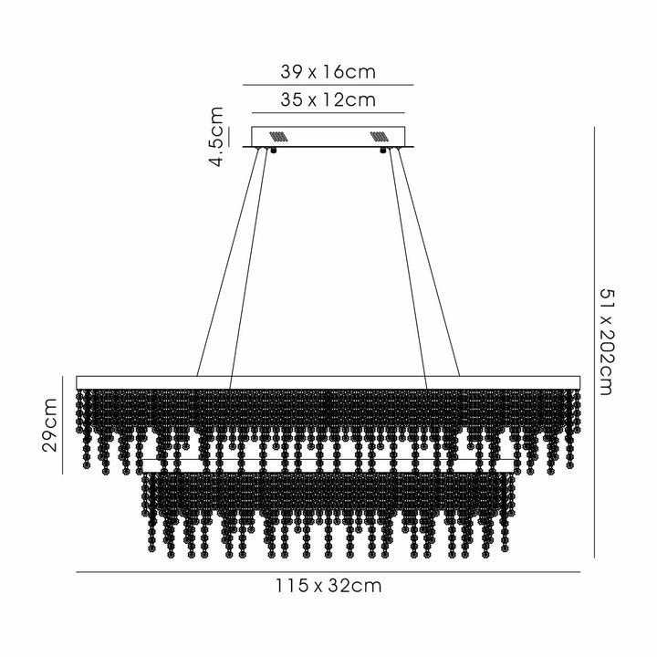 Diyas IL32876 Bano Rectangular 2 Tier Dimmable Pendant 65W LED French Gold / Crystal Chain