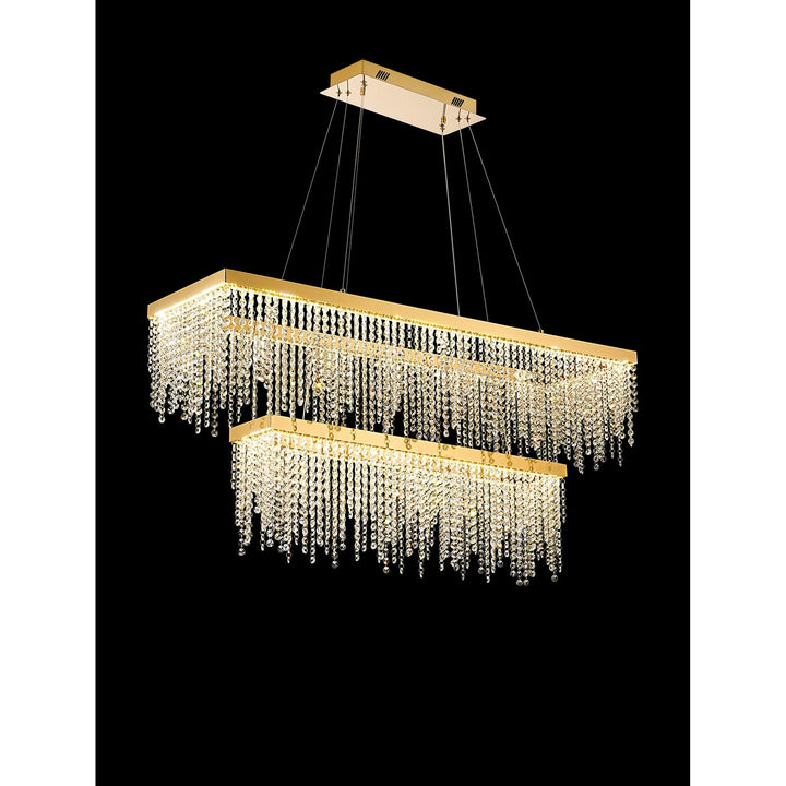 Diyas IL32876 Bano Rectangular 2 Tier Dimmable Pendant 65W LED French Gold / Crystal Chain