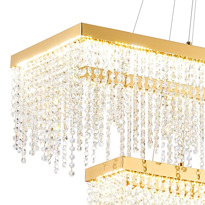 Diyas IL32876 Bano Rectangular 2 Tier Dimmable Pendant 65W LED French Gold / Crystal Chain