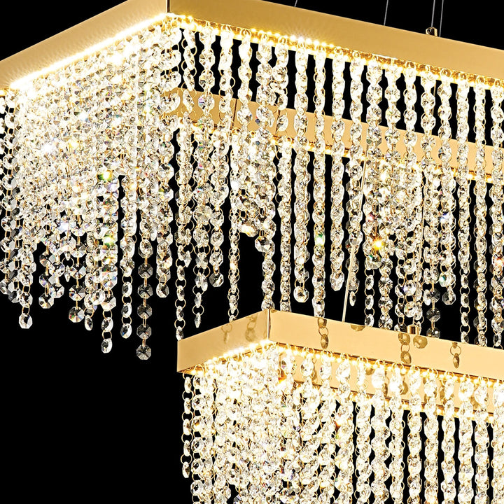 Diyas IL32876 Bano Rectangular 2 Tier Dimmable Pendant 65W LED French Gold / Crystal Chain